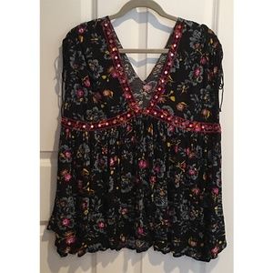 Free People - floral cap sleeve blouse